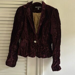True Meaning Burgundy Velvet Style Blazer Jacket SZ 6 with Crystal Snap Button